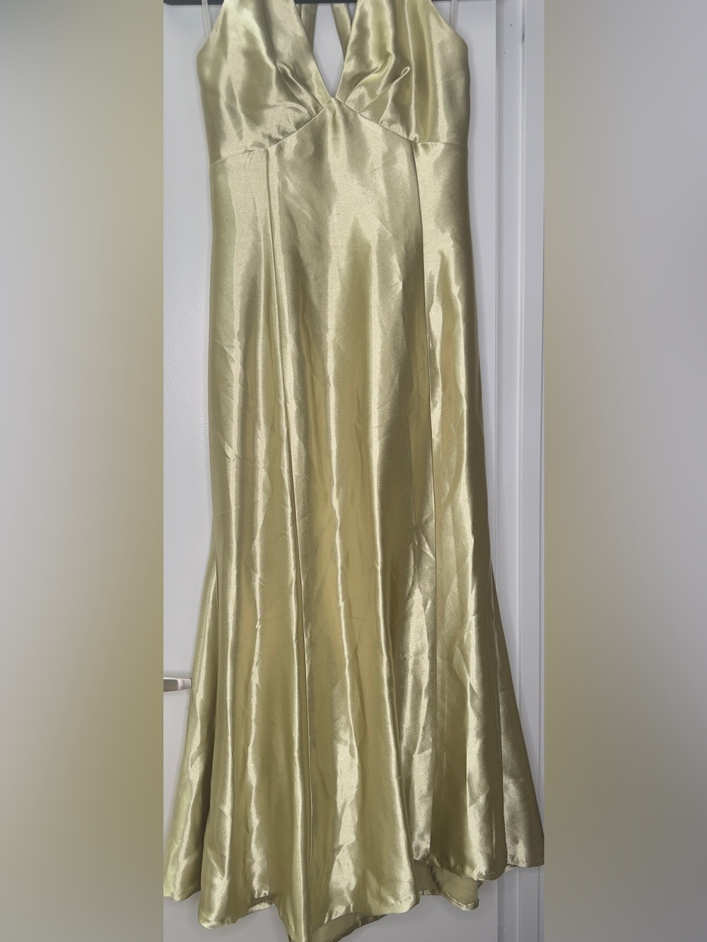 Jessica McClintock Gunne Sax Y2K Apple Green Satin Halter Dress Fairycore, Soft